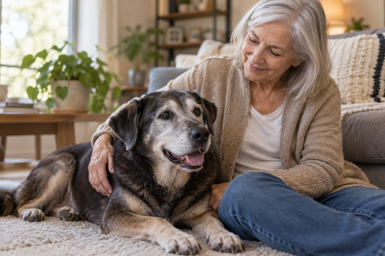 Owner relaxing beside a dog
